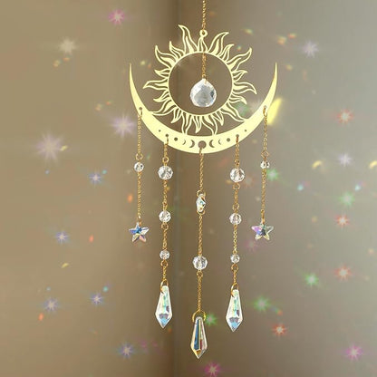 Artilady Suncatcher Crystal Wind Chimes - Large Sun and Moon Sun Catcher for Windows Hanging Prism Crystals Boho Home Garden Backyard Room Ceiling Decor Christmas Birthday Gift for Women