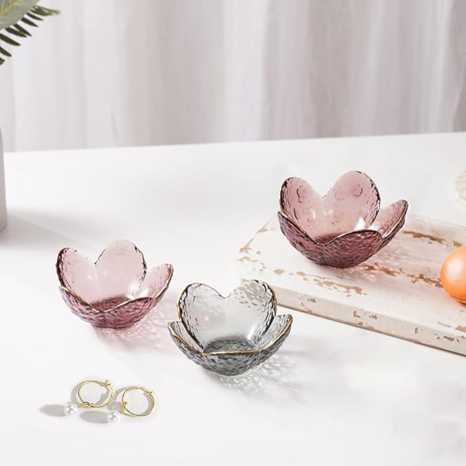 Flower Ring Jewelry Dish Tray, Decorative Glass Trinket Tray, Jewelry Earring Dish Holder, Key Bowl, Decoration Plate for Women Wife Mom (Purple)