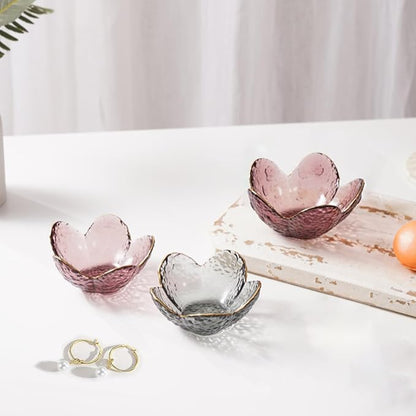 Flower Ring Jewelry Dish Tray, Decorative Glass Trinket Tray, Jewelry Earring Dish Holder, Key Bowl, Decoration Plate for Women Wife Mom (Purple)
