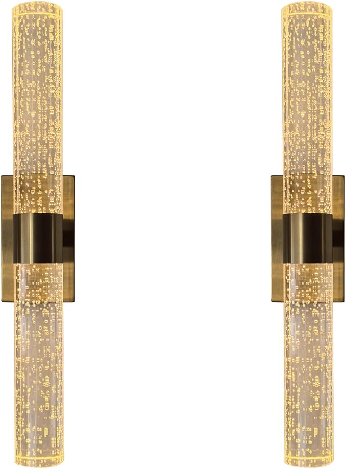 Cordless Rechargeable Crystal Wall Sconces Battery Operated Set of 2 | Brushed Gold Crystal Wall Lights Battery Sconces Wall Decor Picture Light for Living Room Bathroom Bedroom (2 Pack, Gold, 15.5'')