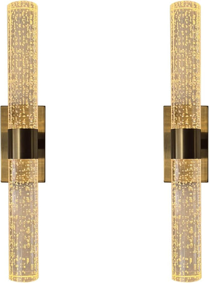 Cordless Rechargeable Crystal Wall Sconces Battery Operated Set of 2 | Brushed Gold Crystal Wall Lights Battery Sconces Wall Decor Picture Light for Living Room Bathroom Bedroom (2 Pack, Gold, 15.5'')