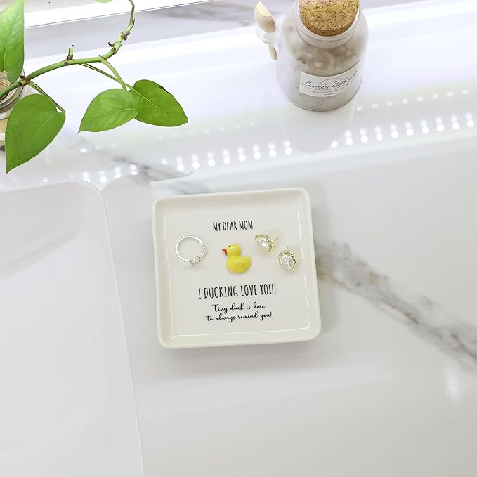 HOME SMILE Duck Ring Dish Tray-I Ducking Love You Mom Mothers Day Birthday Gifts for New Mom Stepmom Present for Mama Mother-in-Law from Daughter Son