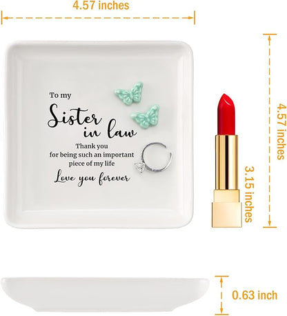 HOME SMILE Sister in Law Christmas Gift-Butterfly Ring Dish Jewelry Tray-Wedding Birthday Thanksgiving Gifts for Siter in Law-Thank You for Being Such An Important Piece