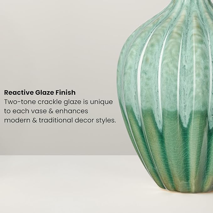 Torre & Tagus 6" Reactive Glaze Ceramic Green Bud Vase - Mint Green Two-Tone Handmade Textured Vases for Home Decor & Flowers as Small Decorative Accents for Coffee Table & Shelf (Allium 6 Inch Vase)