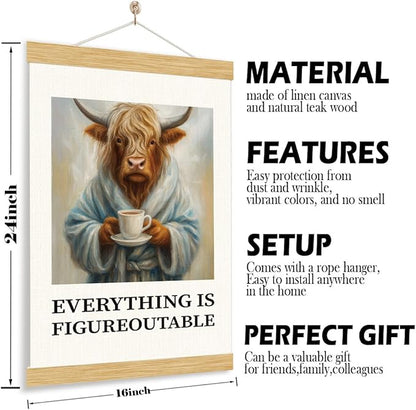 YGSDZY Inspirational Canvas Poster, Everything Is Figureoutable Poster, Funny Highland Cow Decor, Motivational Home Office Decors, Bedroom Wall Decor, Encouragement Gift, 11.8 * 15.7