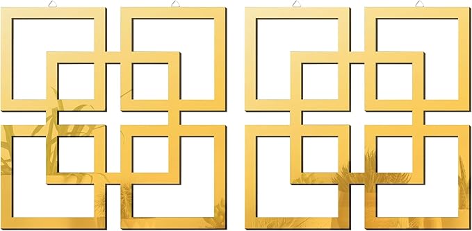 flangairy 2 Piece Gold Geometric Wall Mirrors, 11.8 Inch Wooden Frame Acrylic Mirror Decor for Bathroom Bedroom Living Room Modern Farmhouse Home Decorations