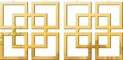 flangairy 2 Piece Gold Geometric Wall Mirrors, 11.8 Inch Wooden Frame Acrylic Mirror Decor for Bathroom Bedroom Living Room Modern Farmhouse Home Decorations