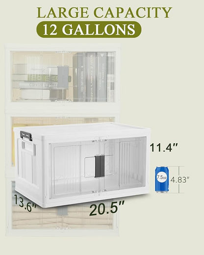 OlarHike 48QT Stackable Storage Bins with Lids - Folding Storage Boxes with Doors and Wheels, Collapsible Plastic Storage Organizer for Closets, Storage and Organization, 6 Pack Cubes