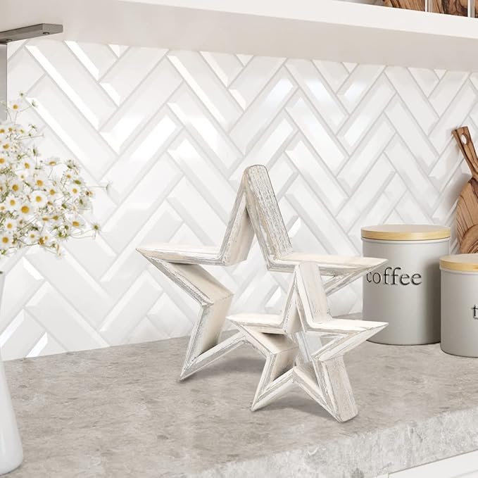 LOSOUR Set of 2 Decorative Objects Stars-Tiered Tray Decor, Coffee Table Decor, Shelf Decor Accents, Bookshelf Decor, Entry Table Decor, Desk Decor for Modern Farmhouse Decor (Washed White)