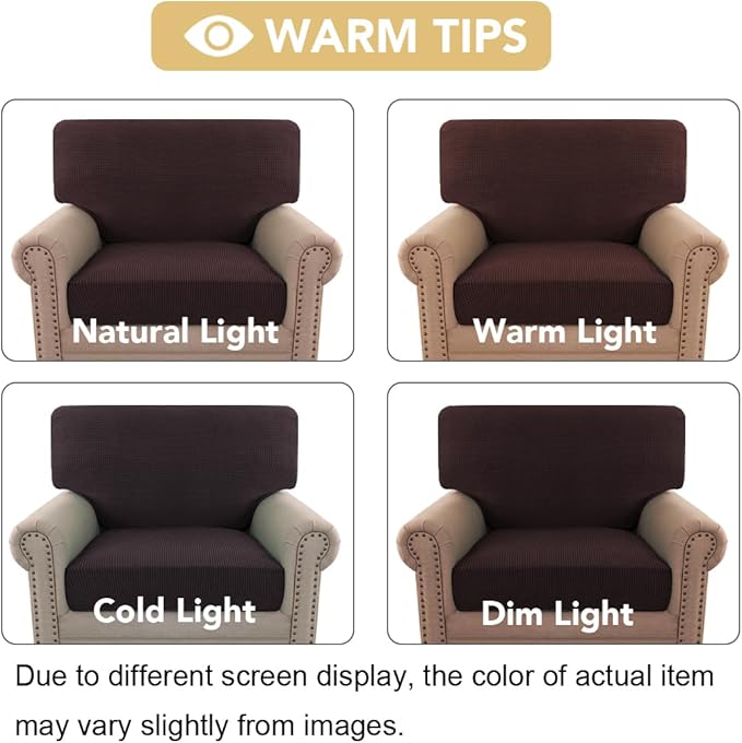 H.VERSAILTEX Multi-Pieces Chair Covers Stretch Couch Covers Form Fitted Seat and Back Cushions Protectors (1 Seat + 1 Back + 2 Armrest Covers), Chocolate