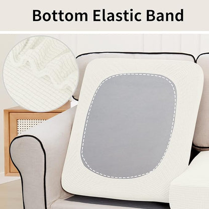 Easy-Going Stretch Individual Loveseat Couch Cushion Cover Sofa Cushion Furniture Protector Sofa slipcover Soft Flexibility with Elastic Bottom (2-Piece Loveseat Cushion Cover, Cream)