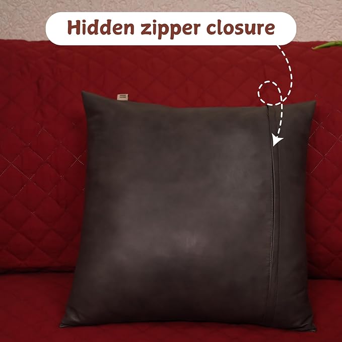 Lambskin Leather Pillow Cover - Sofa Cushion Case - Decorative Throw Covers for Living Room & Bedroom, 18x18 Inches - Grey Antique Plain Pack of 1