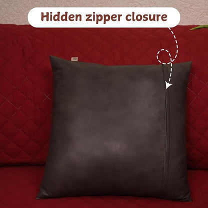 Lambskin Leather Pillow Cover - Sofa Cushion Case - Decorative Throw Covers for Living Room & Bedroom, 22x22 Inches - Grey Antique Plain Pack of 1