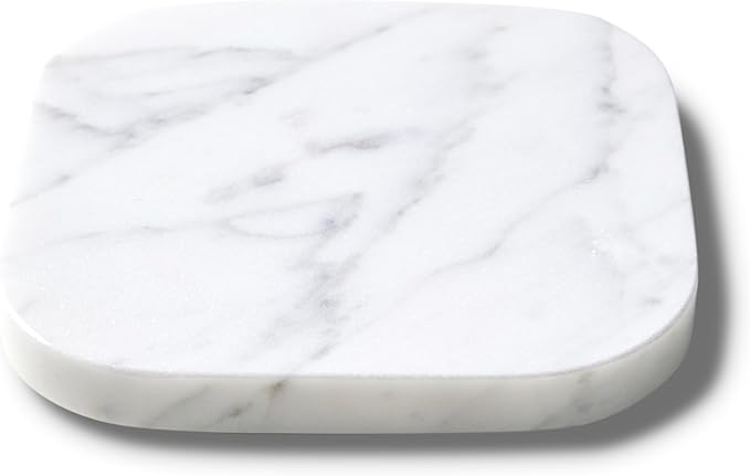 Marble Coasters for Drinks – Square Set of 4 Stone Holders for Dinning Tables, Coffee Tables (Carrara White)