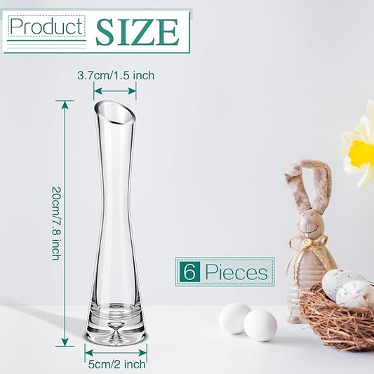 Lallisa 6 Pcs Glass Bud Vases for Centerpieces Maria Modern Clear Small Skinny Decorative Single Flower Bud Vase for Wedding Party Event Home Office Decoration(7.87 Inch,Transparent Color)