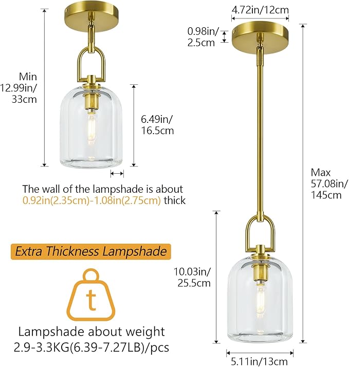 Modern Gold Pendant Lights Kitchen Island Ceiling Chandelier Indoor Thick Crystal Hanging Light Fixtures for Kitchen Living Room Dining Room Bedroom（3Pack）