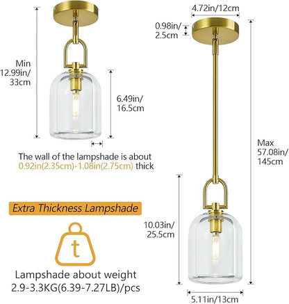 Modern Gold Pendant Lights Kitchen Island Ceiling Chandelier Indoor Thick Crystal Hanging Light Fixtures for Kitchen Living Room Dining Room Bedroom（2Pack）