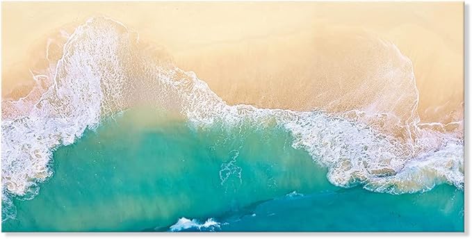 Goldfoilart Beach Canvas Wall Art Ocean Sea Waves Wall Decor Coastal Photography Framed Artwork for Bedroom Bathroom Living Room Ready to Hang 20" x 40"