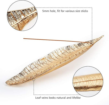 Accmor Incense Holder Set, Leaf and Snail Incense Burner, Incense Ash Catcher, Incense Sticks Holder for Counters, Meditation Room, Yoga, Home, Office, Gold