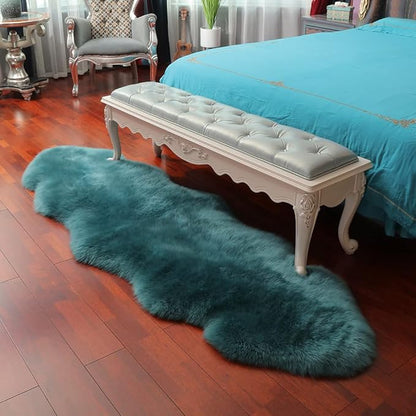 LLB Genuine Sheepskin Area Rug Wool Rug Fur Carpet Fluffy Shaggy Fur Rug for Living Room Kids Bedroom Real Sheepskin Throw Lambskin Rugs Sofa Mat Chair Seat Covers (Peacock Blue, 2 x 6 ft Sheepskin)