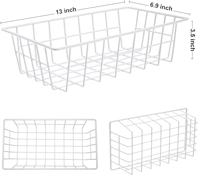 Orgneas Freezer Organizer Bins Metal Wire Storage Baskets for Upright Refrigerator Chest Freezer, Kitchen Pantry Storage and Organization for Fruit Vegetable Soda Cans Toys and Snacks, Set of 6