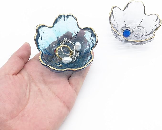 Small Ring Dishes for Women, Glass Jewelry Dish, Crystal Ring Holder Dish Trinket Bowl, Flower Jewelry Holder Dish, Nightstand Decor Jewlery Plate, Jewelry Bowl Dish for Rings, Keys, Gift