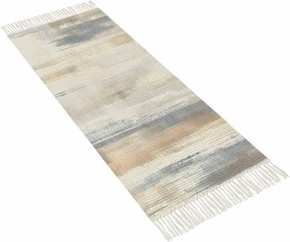 Beige Gray Brown Hallway Runner Rug 2X6 Ft Kitchen Carpet, Washable Woven Abstract Ombre Art Throw Carpet with Tassel, Non-Shedding Vintage Minimalist Gradient Aesthetic Bedroom Laundry Rugs