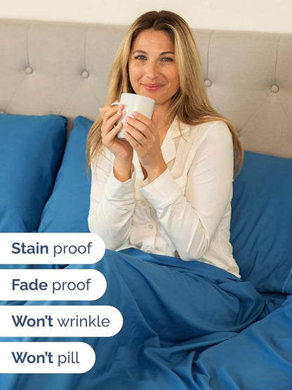 Extra Deep Twin XL Sheet Set - 4 Piece Breathable and Cooling Sheets - Hotel Luxury Bed Sheets Set - Easy Fit - Soft, Wrinkle Free and Comfy Sheets Set - Denim Blue Sheet Set with Extra Deep Pockets