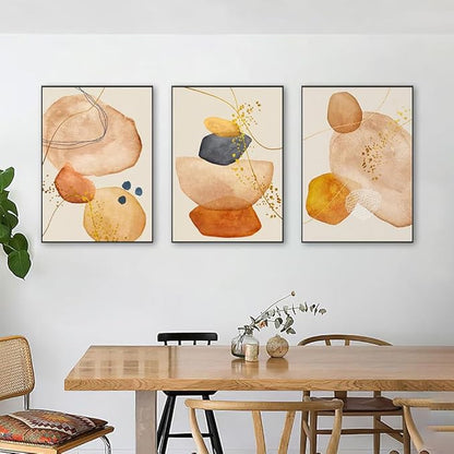 QKF Large Frame Graphics Geometric Abstract Modern Home Wall Art Living Room Bedroom White Wall Decoration Painting Boho Retro Poster Print 20 "X 28" x 3 Panels