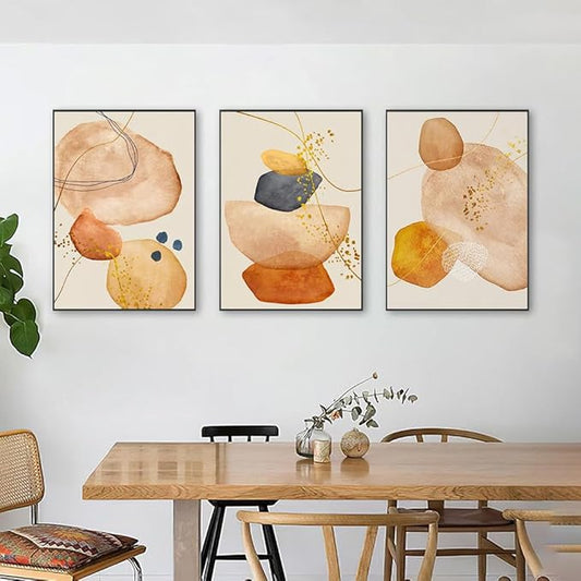 QKF Large Frame Graphics Geometric Abstract Modern Home Wall Art Living Room Bedroom White Wall Decoration Painting Boho Retro Poster Print 20 "X 28" x 3 Panels