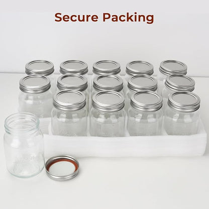 CycleMore 16oz Mason Jars, 12 Pack Canning Jars with Metal Airtight Lids and Bands, Embossed Pint Glass Jars Ideal for Canning, Pickling, Meal Prep, Jam, Honey, DIY Shower/Wedding Favors