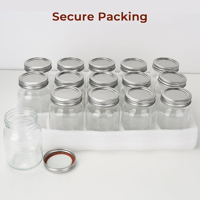 CycleMore 16oz 6 Pack Mason Glass Jars with Airtight Lids and Bands, Embossed Design Canning Jars, Pint Glass Jars for Pickling, Meal Prep, Freezing, Fermenting, Preserving, Jar Décor