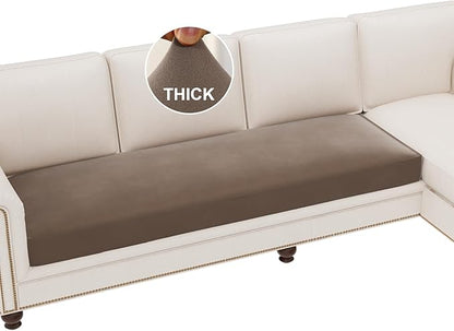 H.VERSAILTEX Fleece Couch Cushion Covers Stretch Couch Covers for 3 Cushion Couch Sofa Thick and Soft Couch Cushion Covers Washable (3 Seater Cushion Cover, Taupe)