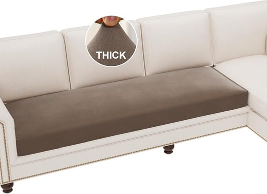 H.VERSAILTEX Fleece Couch Cushion Covers Stretch Couch Covers for 3 Cushion Couch Sofa Thick and Soft Couch Cushion Covers Washable (3 Seater Cushion Cover, Taupe)