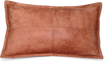 100% Lambskin Leather Pillow Cover - Sofa Cushion Case - Decorative Throw Covers for Living Room & Bedroom, 12x20 Inch - Mango Tan Crunch Box Pack of 1