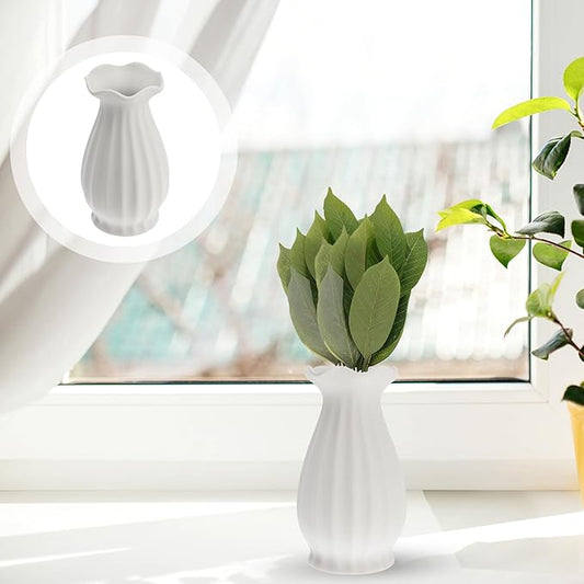 Ceramic Flower Vase White Matte Finish Modern Minimalist Decorative Container for Indoor Fresh Silk Flowers Home Office Tabletop Centerpiece