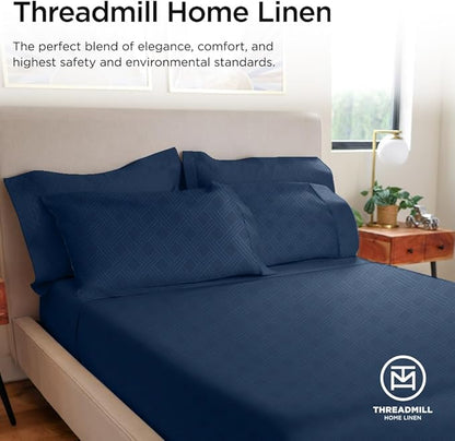 Threadmill Twin Sheets for Twin Mattress | 800 Thread Count Jacquard Folkstone Blue Sheets | 100% Cotton 3 Piece Bed Sheets | Extra Long Staple Cotton | Cotton Sheet with Elasticized Deep Pocket