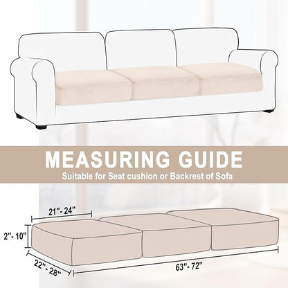 Couch Cushion Cover Velvet 3 Pieces Seat Cushion Cover Stretch Sofa Covers Separate Sectional Sofa Slipcovers Furniture Protector (3-Seater or Backrest, Beige)