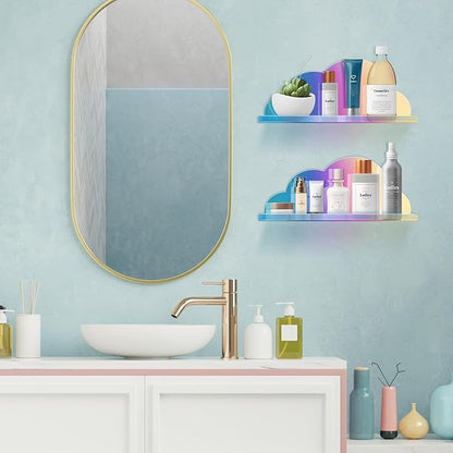 NiHome Extra Large Iridescent Acrylic Floating Shelves, 2 Pack Cloud Shelves - Floating Shelf for Wall, Wall Mountable and Multi-Functional for Home Décor, Bathroom, Kitchen, Bedroom