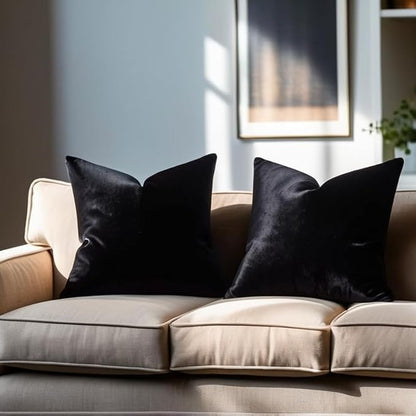FEVERQIYI Black Velvet Pillow Covers 20x20 Set of 2 Decorative Square Throw Pillowcase Soft Solid Cushion Covers for Bedroom Living Room Outdoor Indoor Decoration