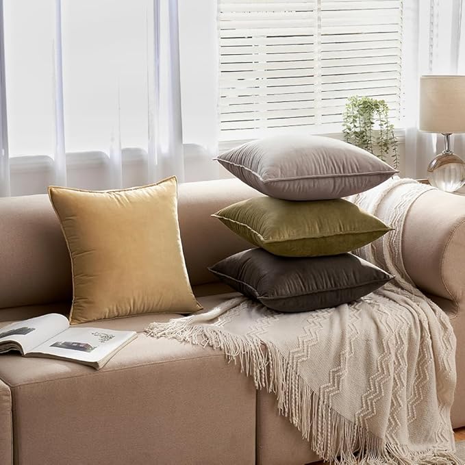 MIULEE Pack of 2 Olive Green Christmas Decorative Velvet Throw Pillow Covers Soft Pillowcases Solid Square Cushion Case for Winter Sofa Bedroom Car 12x20 Inch