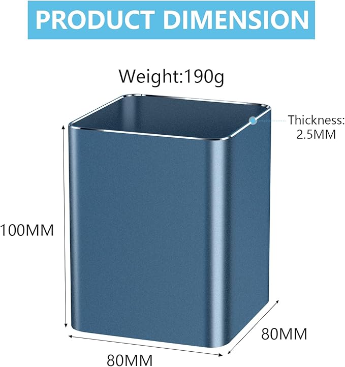 Pen holder,square pen cup, Metal pen pencil holder, desktop pencil cup stationery organization office desktop accessories, suitable for office, school, home and stationery supplies. (blue)