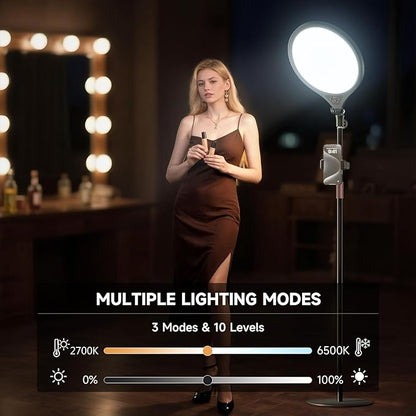 Ring Light with Stand and Phone Holder, 14" Professional Full-Screen Large Ring Light with 63'' Stand, Selfie Ringlight for Video Recording, Live Streaming, Makeup, Barber, YouTube, TikTok