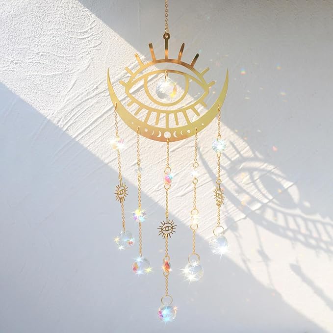 Artilady Evil Eye Garden Suncatcher - Large Prisms Crystal Ball Wind Chimes for Outside Sun Catcher Indoor Window Boho Witchy Room Home Bedroom Decor Christmas Housewarming Gift for Her