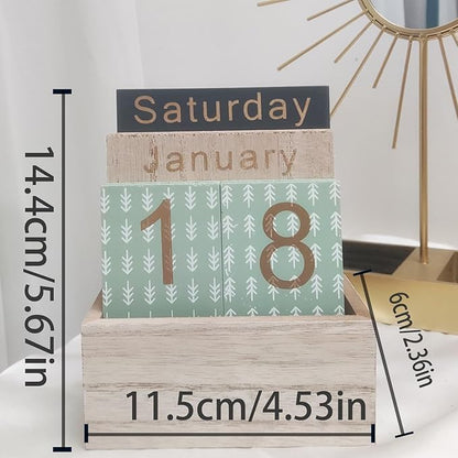 Wooden Perpetual Calendar for Desk, Metal Wood Month Date Display for Teachers, Students, Classroom, Rustic Farmhouse Office Decor, Desk Accessories (Snowflake printed)