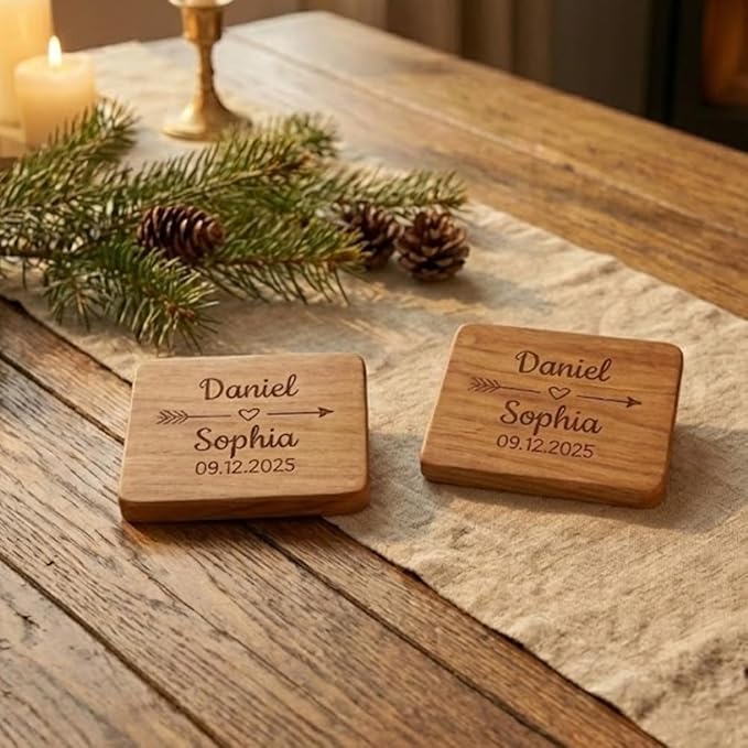 Luxury Custom Couples Wooden Coaster, Gifts for Boyfriend Girlfriend, Valentines Day Gift Gor Him Her, Wedding, Birthday, Anniversary, Christmas 2