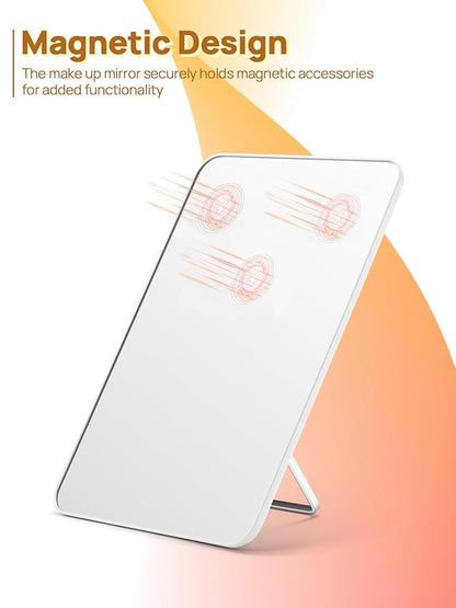 OMIRO Makeup Mirror for Desk, 10 x 7 inches Table Mirror with Adjustable Stand and Hanging Hole for Shaving and Travelling, White