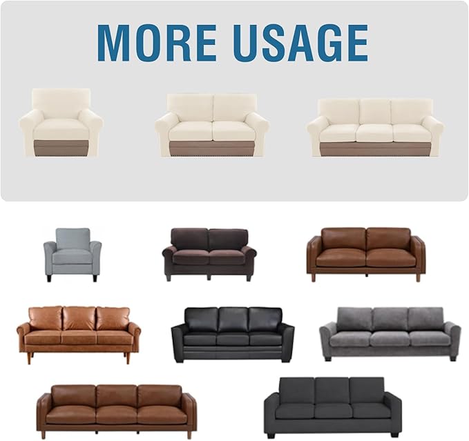 H.VERSAILTEX Multi-Pieces Sofa Covers Stretch Couch Covers Form Fitted Seats and Back Cushions Covers (3 Seat Covers Plus 3 Back Cusion Covers, Bonus 2 Armrest Covers), Cream