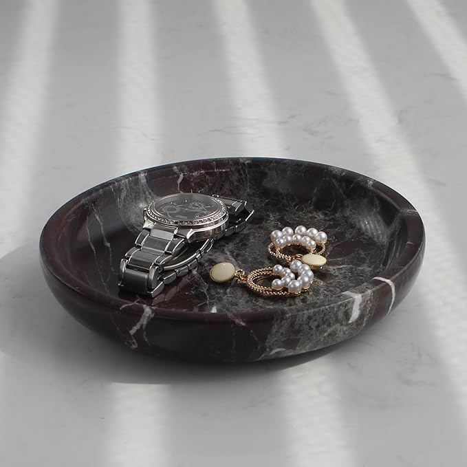 Natural Marble Travertine Ring Dish Jewelry Tray 5.5" for Women, Marble Trinket Dish for Key Earring Nightstand, Mother's Day Engagement Birthday Gift - Rosa Levanto