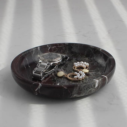 Natural Marble Travertine Ring Dish Jewelry Tray 5.5" for Women, Marble Trinket Dish for Key Earring Nightstand, Mother's Day Engagement Birthday Gift - Rosa Levanto